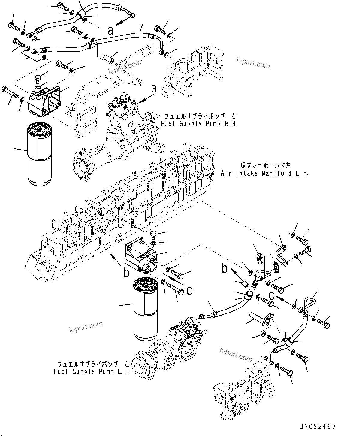 Komatsu parts book diagram for HD785-NI-7 S/N N10561-UP: FUEL PIPING (FOR EXTRA BAD FUEL AND POOR FUEL SPECIFICATION, WATER+DUST, ADDITIONAL FILTER) (FUEL FILTER PIPING)
