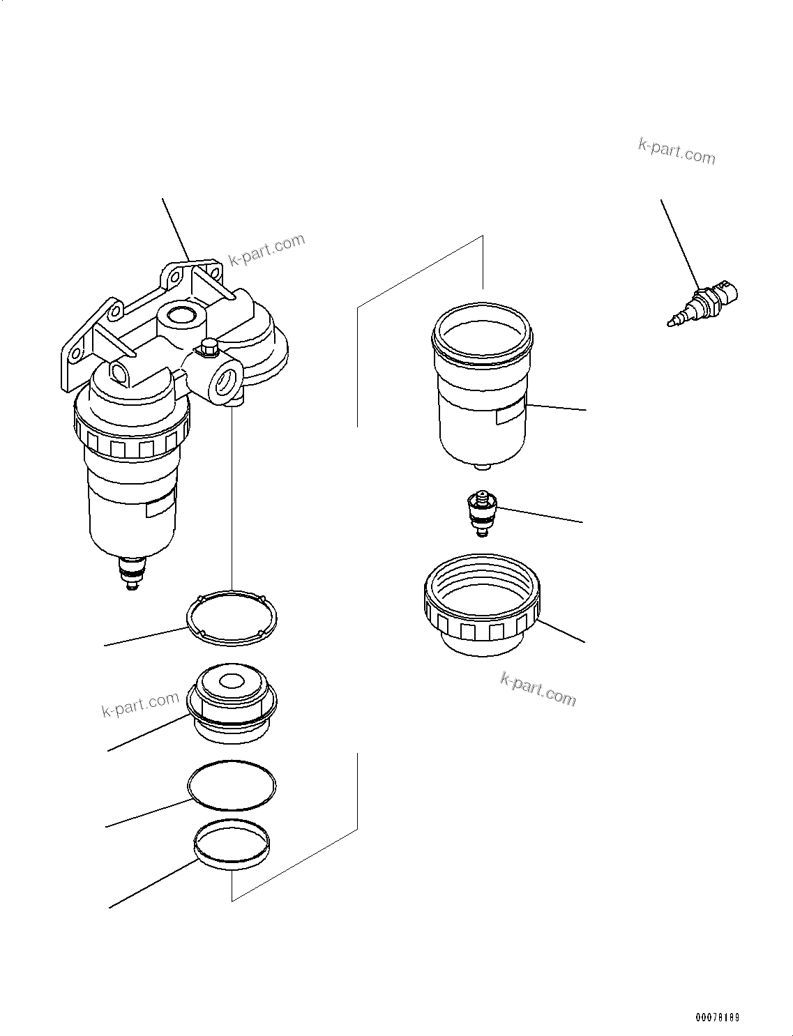 Komatsu parts book diagram for HD785-NI-7 S/N N10561-UP: FUEL FILTER (FOR EXTRA BAD FUEL AND POOR FUEL SPECIFICATION, WATER+DUST, ADDITIONAL FILTER) (WATER SEPARATOR AND SENSOR)