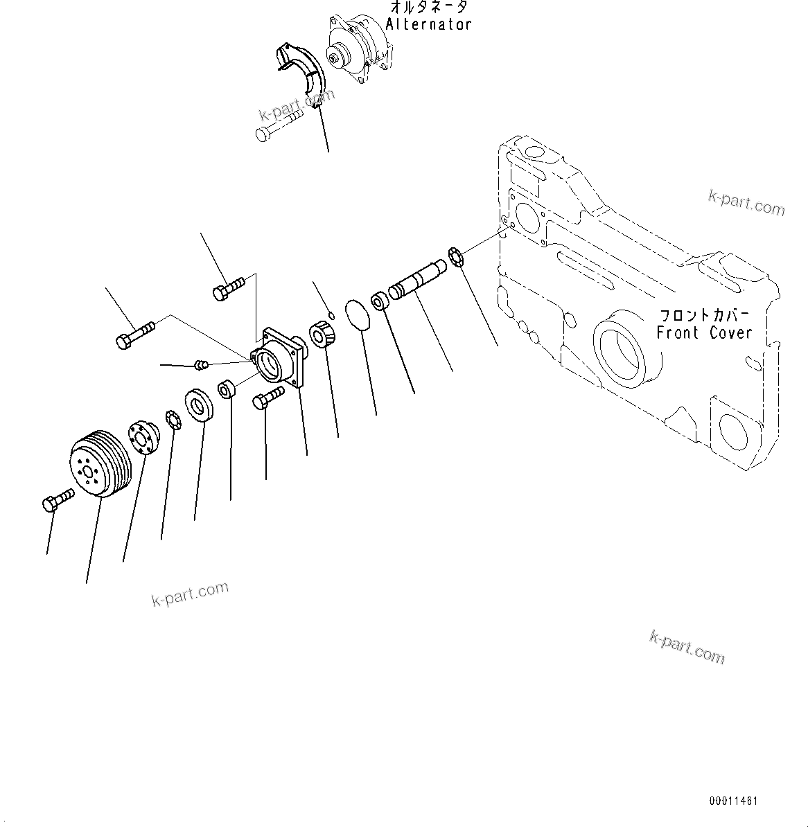 Komatsu parts book diagram for HD785-NI-7 S/N N10561-UP: ALTERNATOR DRIVE (90AMP., FOR EU SAFETY REGULATION)