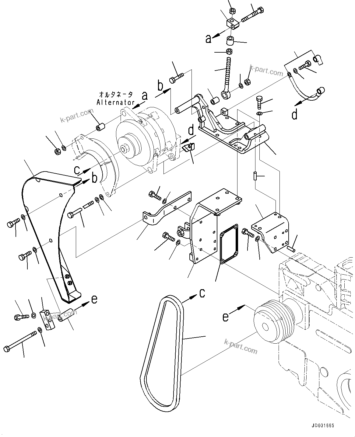 Komatsu parts book diagram for HD785-NI-7 S/N N10561-UP: ALTERNATOR (90AMP., FOR BAD FUEL AND POOR FUEL SPECIFICATION, WATER+DUST) (ALTERNATOR AND MOUNTING)