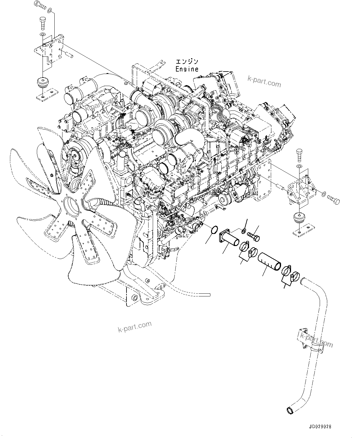 Komatsu parts book diagram for HD785-NI-7 S/N N10561-UP: ENGINE RELATED PARTS (OIL QUICK CHARGE, ENGINE EXHAUST BRAKE SYSTEM, ENGINE PRE-LUBRICATION SYSTEM, EPA REGULATIONS TPEM) (COOLI