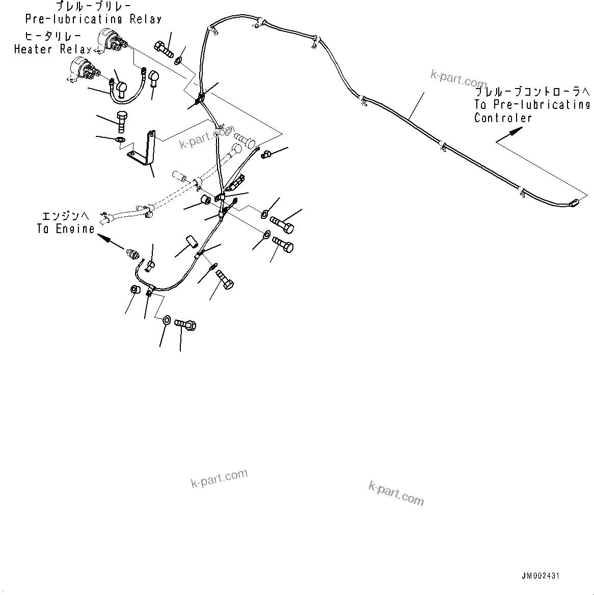 Komatsu parts book diagram for HD785-NI-7 S/N N10561-UP: ENGINE RELATED PARTS (OIL QUICK CHARGE, ENGINE EXHAUST BRAKE SYSTEM, ENGINE PRE-LUBRICATION SYSTEM, EPA REGULATIONS TPEM) (WIRIN