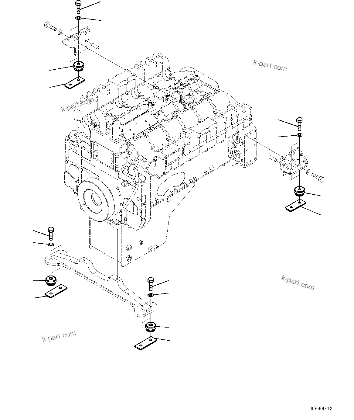 Komatsu parts book diagram for HD785-NI-7 S/N N10561-UP: ENGINE MOUNTING (WITH MUFFLER) (MOUNTING)