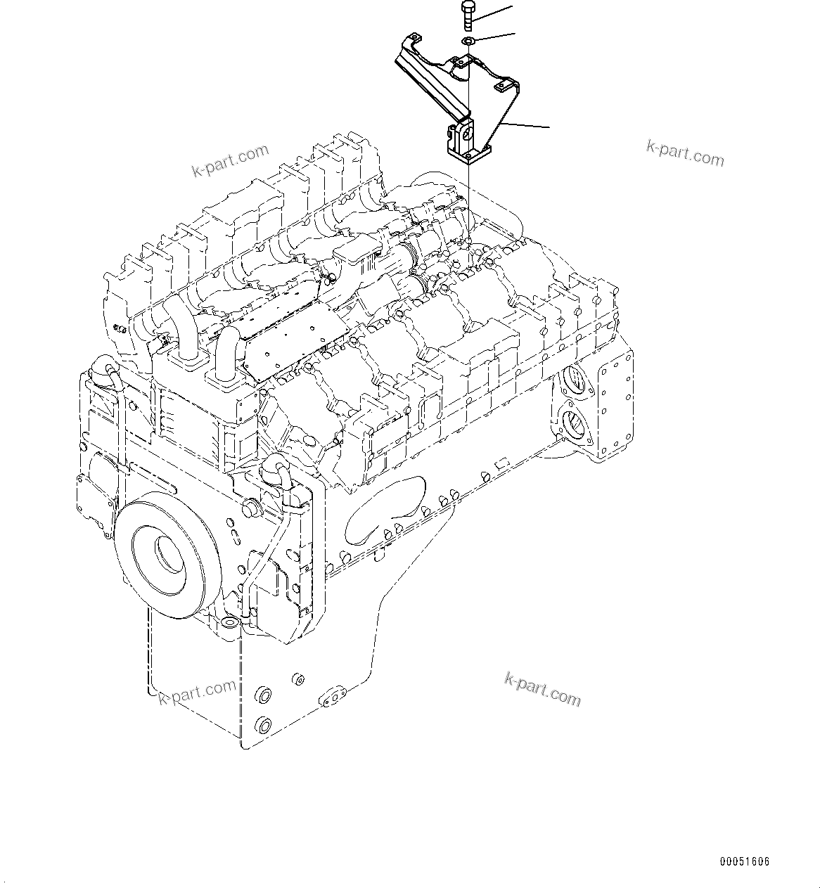 Komatsu parts book diagram for HD785-NI-7 S/N N10561-UP: ENGINE MOUNTING (WITH MUFFLER) (EXHAUST BRACKET)