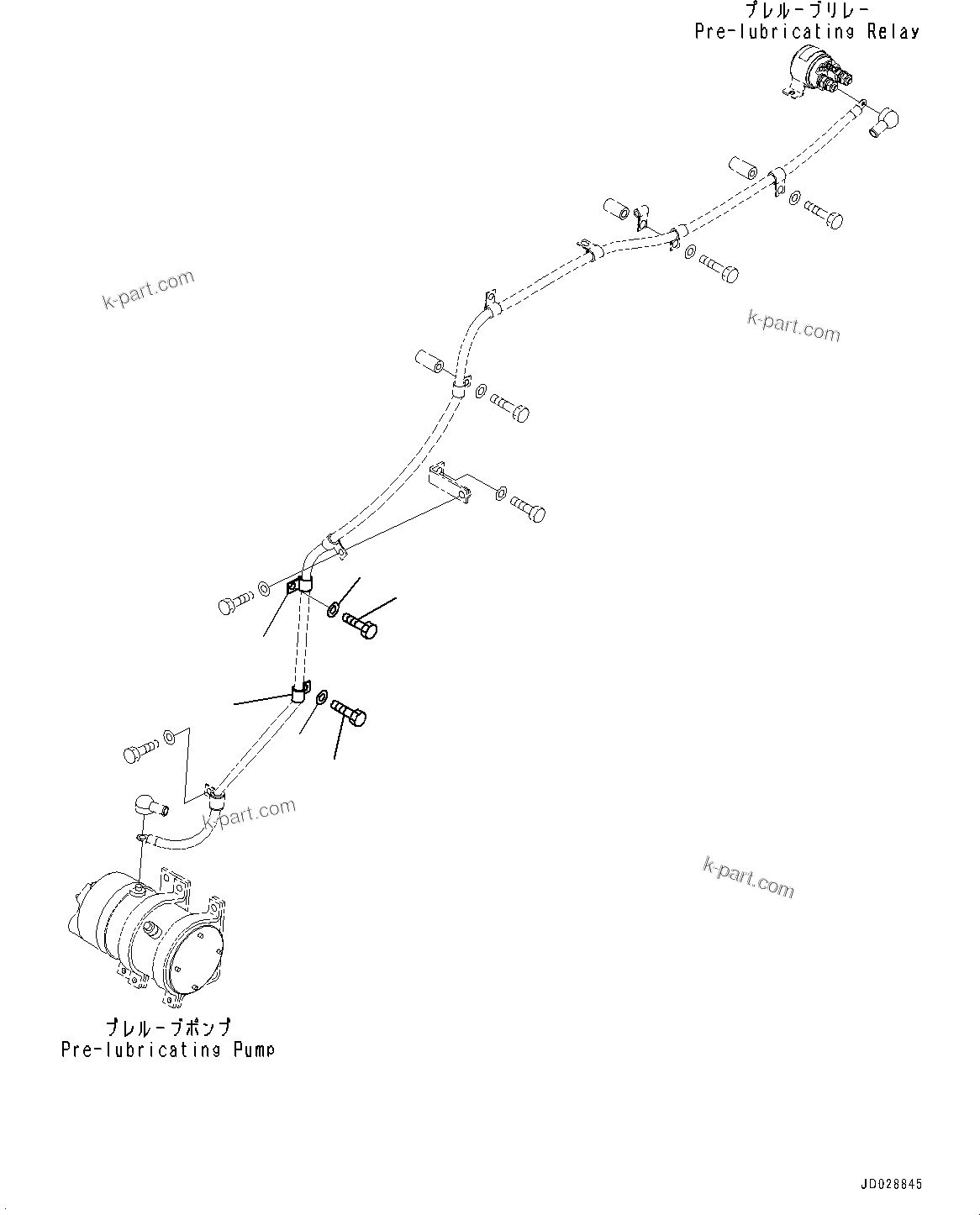 Komatsu parts book diagram for HD785-NI-7 S/N N10561-UP: PRE LUBRICATION (ENGINE EXHAUST BRAKE SYSTEM, ENGINE PRE-LUBRICATION SYSTEM) (WIRING HARNESS MOUNTING) (1/3)