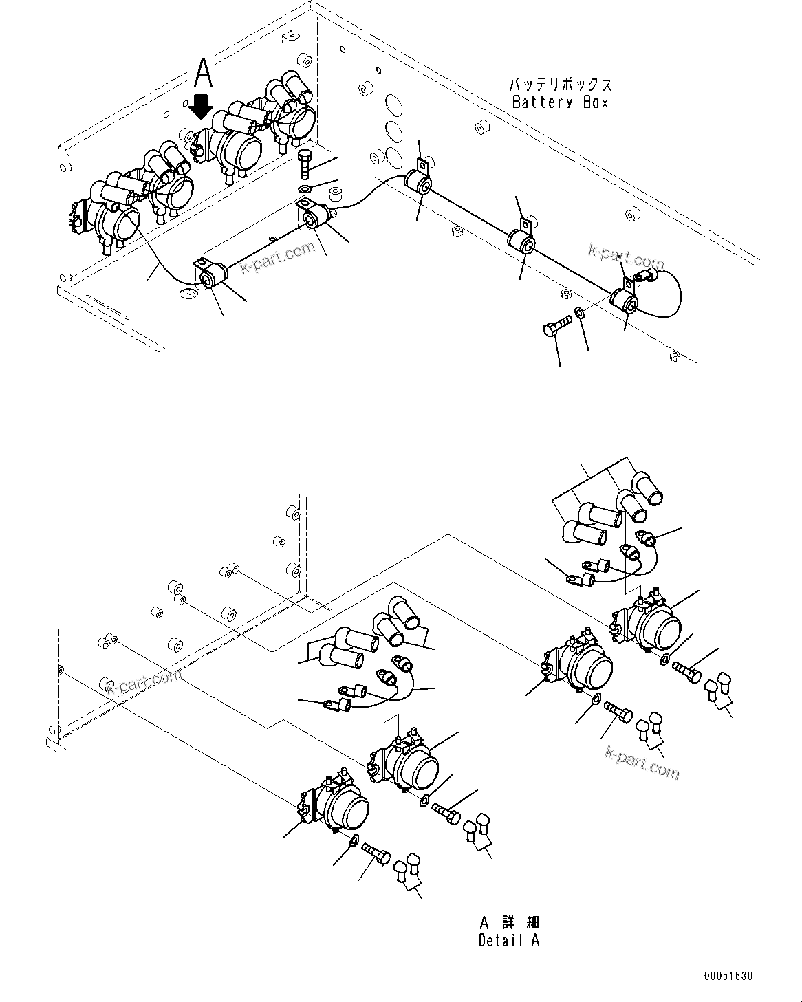 Komatsu parts book diagram for HD785-NI-7 S/N N10561-UP: BATTERY BOX AND REAR HOOD (EXTRA BAD FUEL AND POOR FUEL SPECIFICATION, WATER+DUST, ADDITIONAL FILTER, ANTI-SKID BRAKE SYSTEM (AB