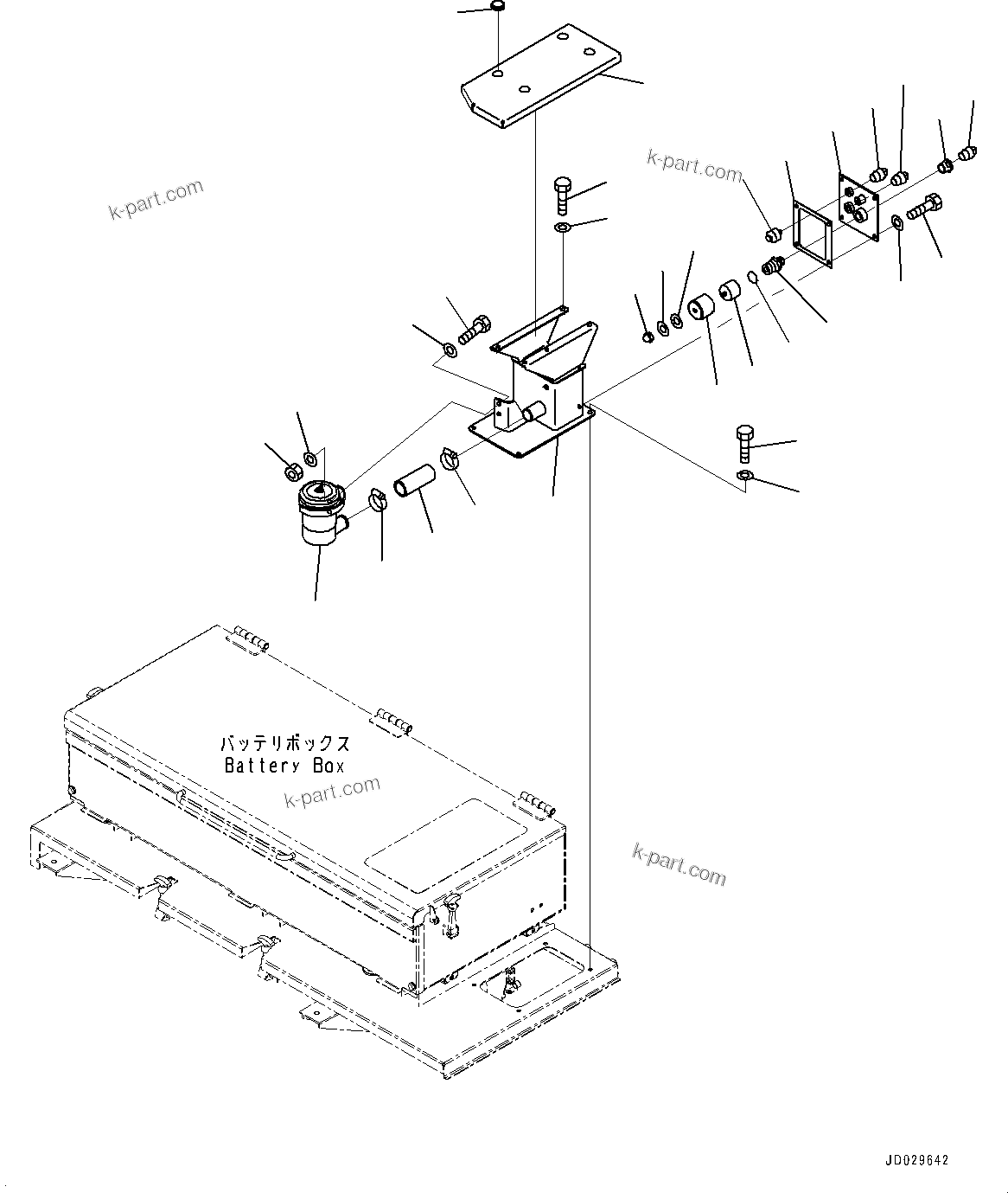 Komatsu parts book diagram for HD785-NI-7 S/N N10561-UP: BATTERY BOX AND REAR HOOD (ANTI-SKID BRAKE SYSTEM (ABS)) (UNDER HOOD)