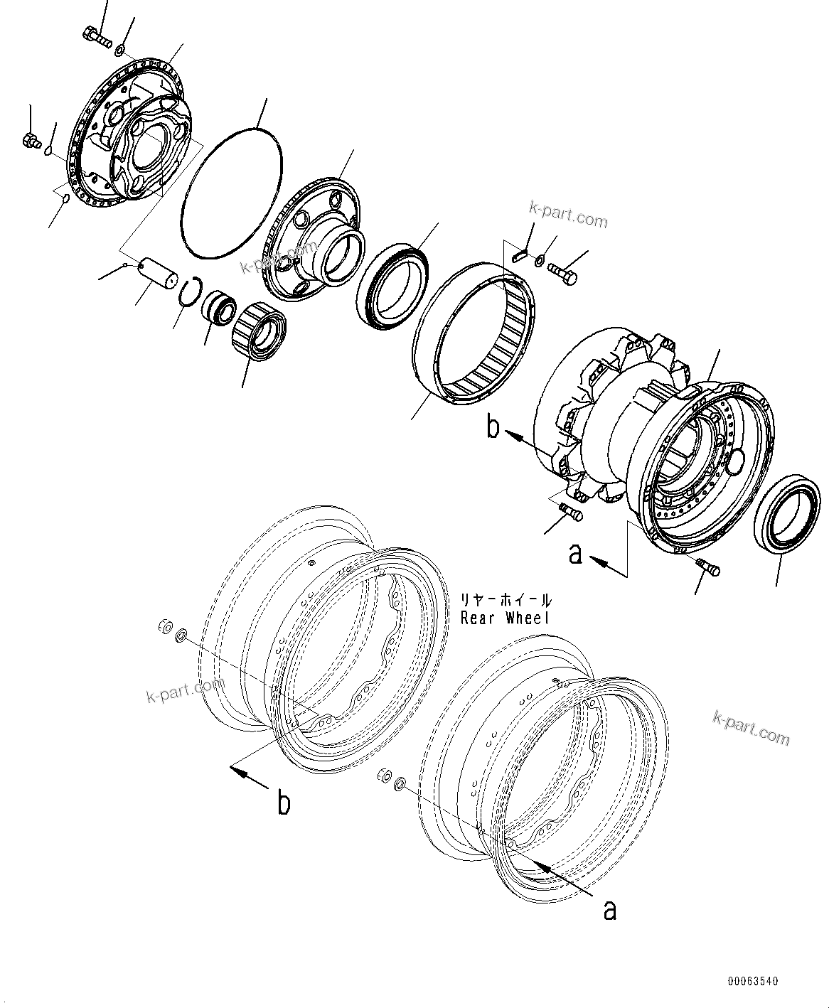 Komatsu parts book diagram for HD785-NI-7 S/N N10561-UP: REAR AXLE (AUTO-GREASING SYSTEM) (FINAL DRIVE R.H.) (1/2)