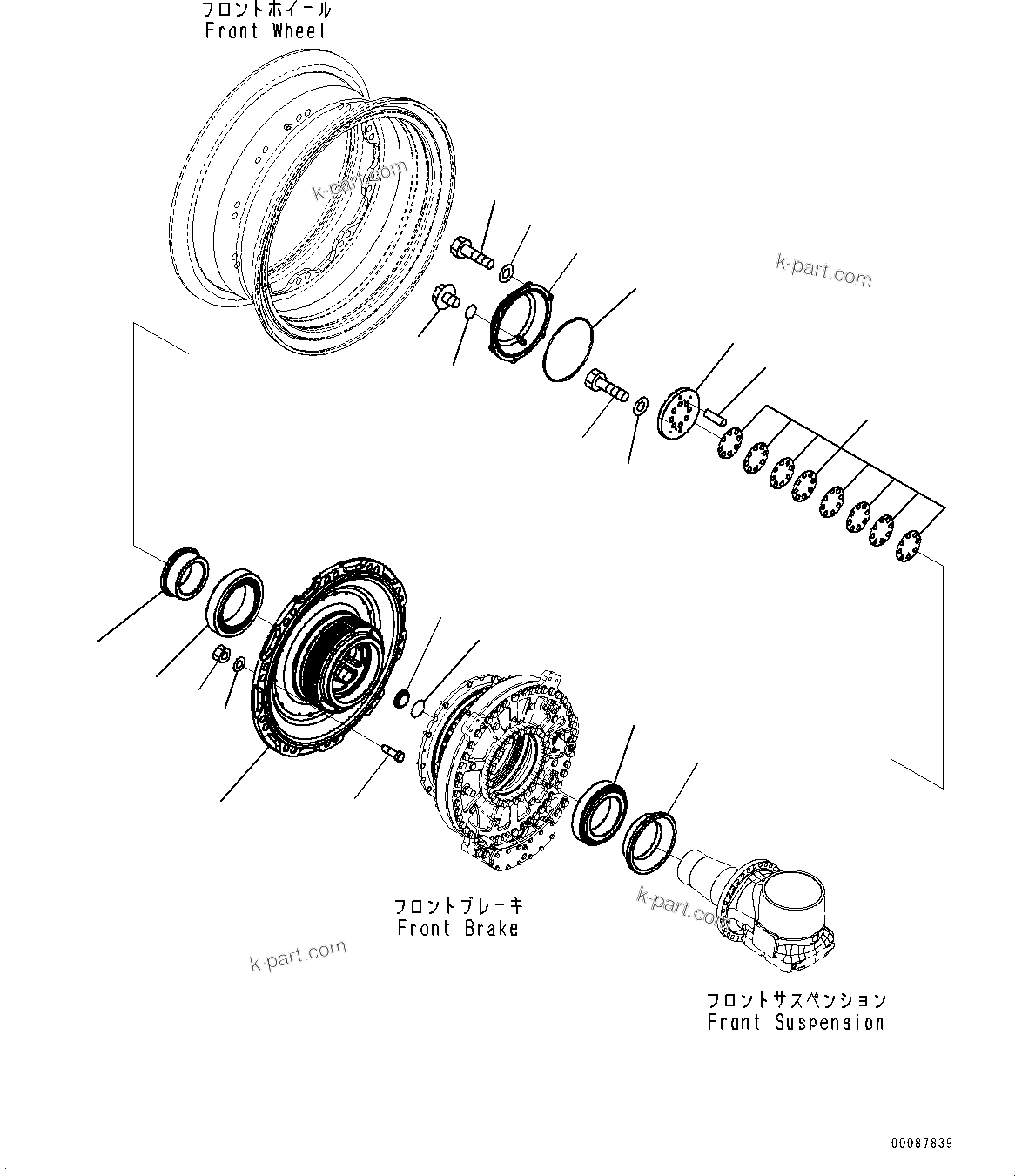 Komatsu parts book diagram for HD785-NI-7 S/N N10561-UP: FRONT AXLE (SUSPENSION, HYDRONEUMATIC, VHMS, PAYLOAD METER) (HUB, L.H.)