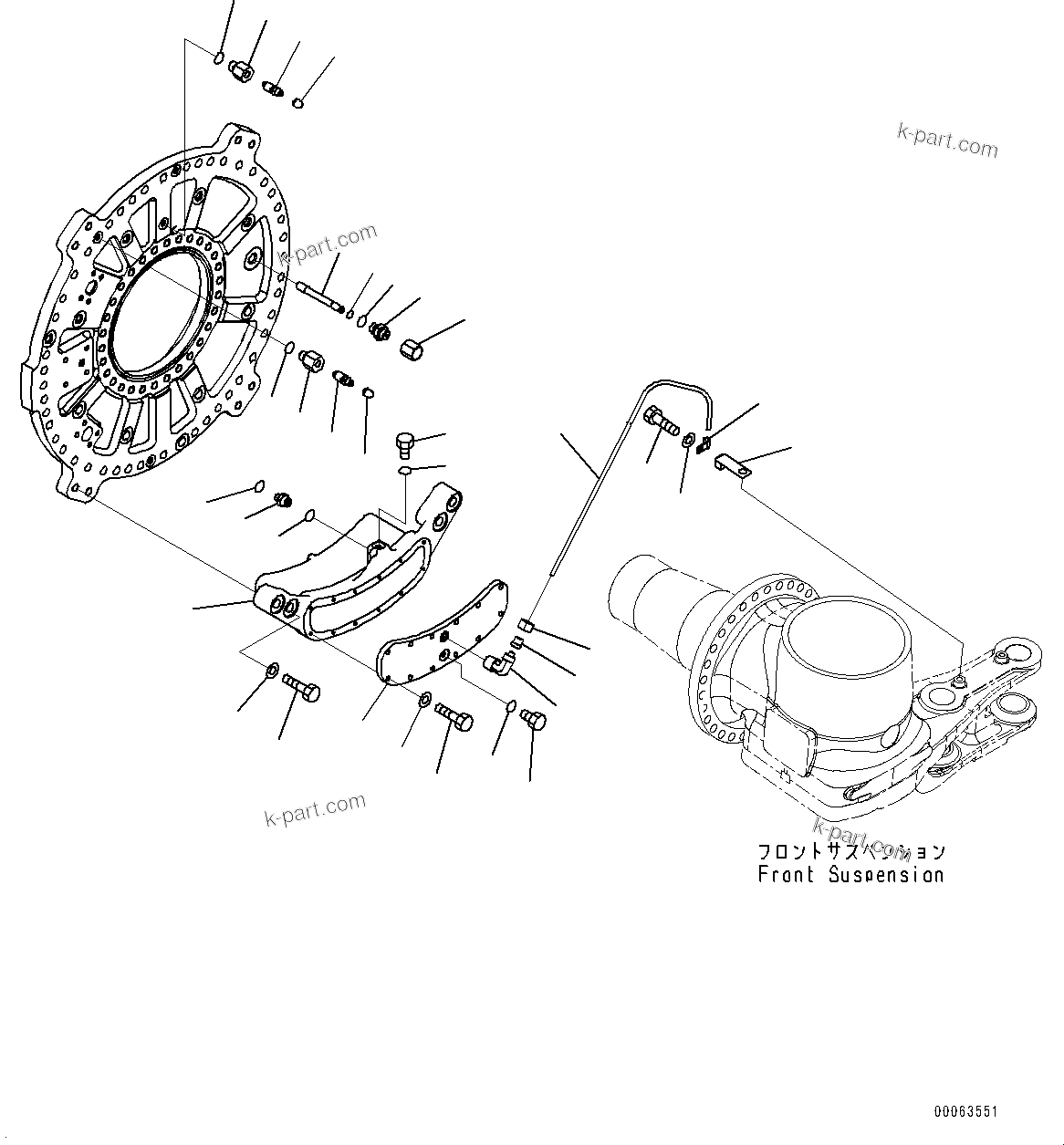 Komatsu parts book diagram for HD785-NI-7 S/N N10561-UP: FRONT AXLE (SUSPENSION, HYDRONEUMATIC, VHMS, PAYLOAD METER, AUTO-GREASING SYSTEM) (BRAKE, R.H.) (3/3)