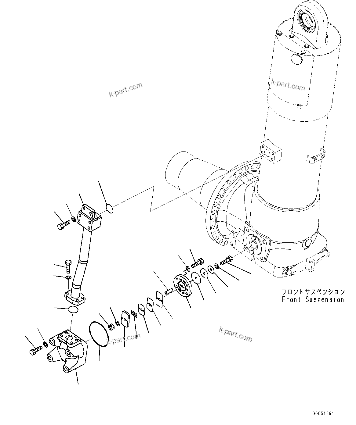 Komatsu parts book diagram for HD785-NI-7 S/N N10561-UP: FRONT AXLE (SUSPENSION, HYDRONEUMATIC, VHMS, PAYLOAD METER, AUTO-GREASING SYSTEM) (SUSPENSION VALVE) (1/2)