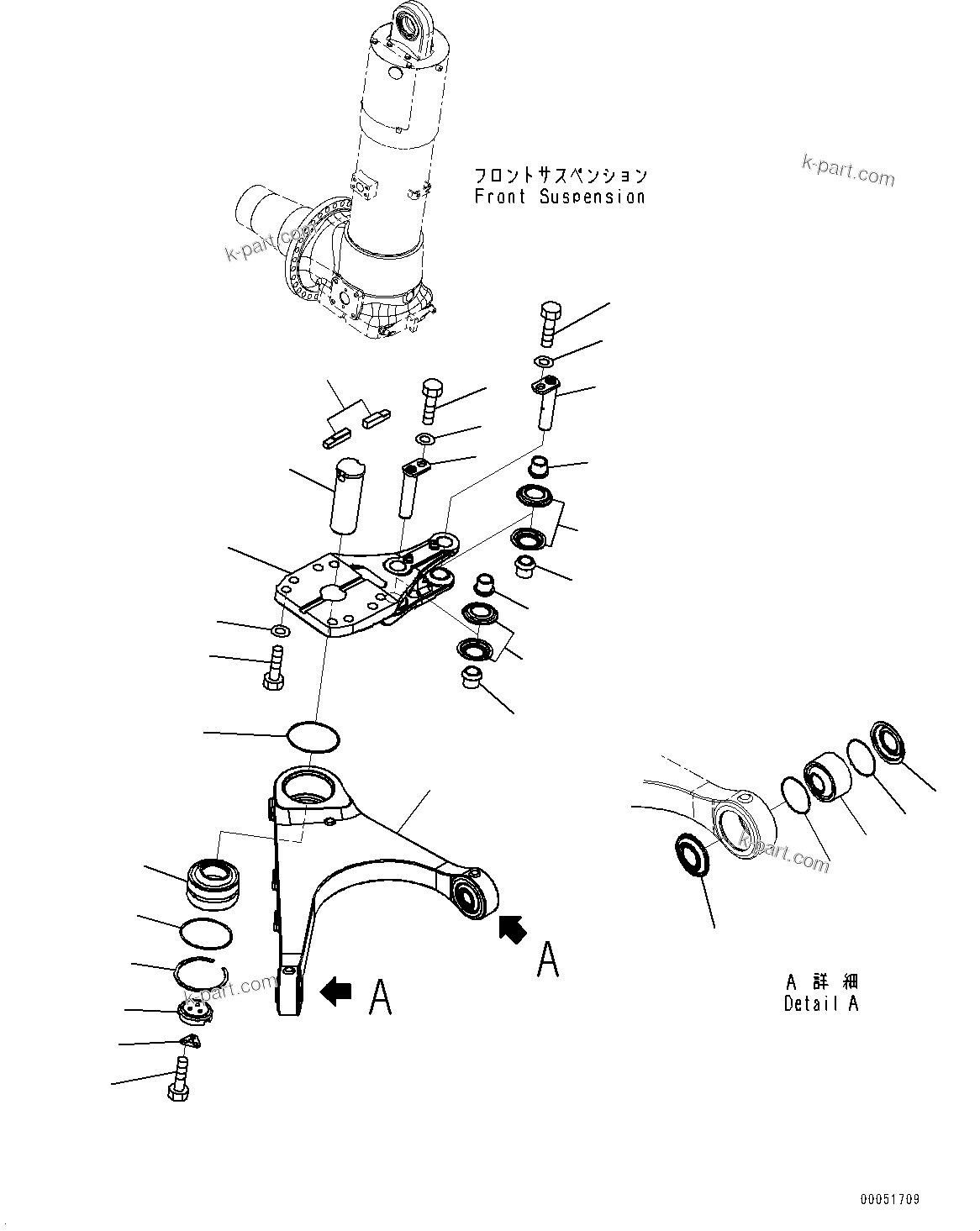 Komatsu parts book diagram for HD785-NI-7 S/N N10561-UP: FRONT AXLE (SUSPENSION, HYDRONEUMATIC, VHMS, PAYLOAD METER, AUTO-GREASING SYSTEM) (LEVER, R.H.) (1/2)