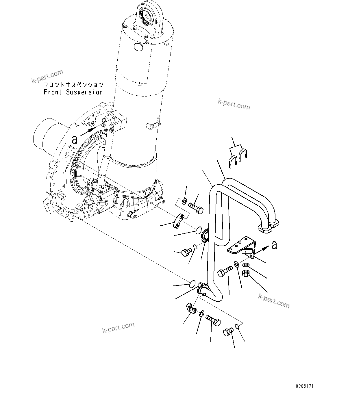 Komatsu parts book diagram for HD785-NI-7 S/N N10561-UP: FRONT AXLE (SUSPENSION, HYDRONEUMATIC, VHMS, PAYLOAD METER) (BRAKE COOLER PIPING) (1/4)