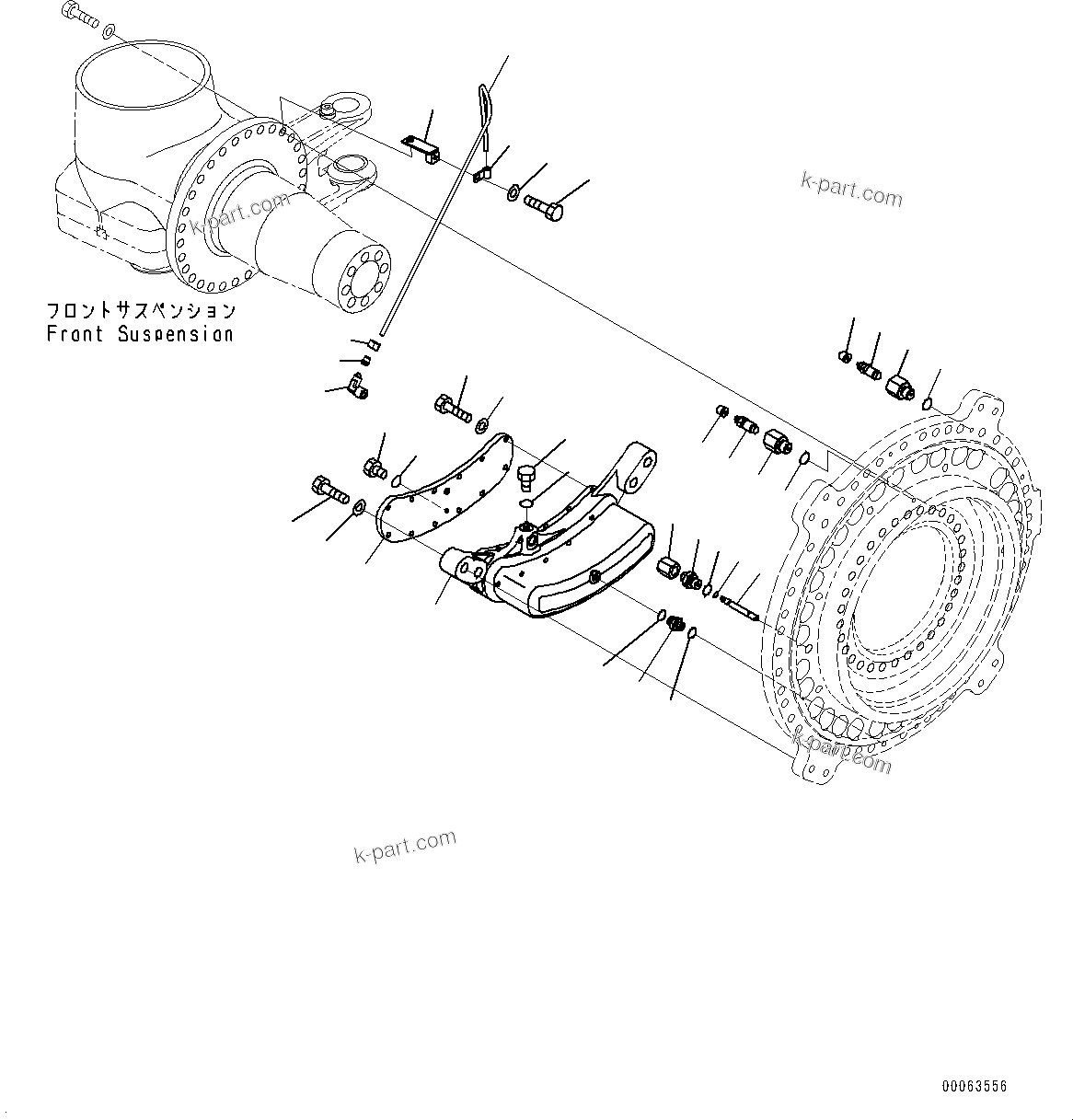 Komatsu parts book diagram for HD785-NI-7 S/N N10561-UP: FRONT AXLE (SUSPENSION, HYDRONEUMATIC, VHMS, PAYLOAD METER, AUTO-GREASING SYSTEM) (BRAKE, L.H.) (3/3)