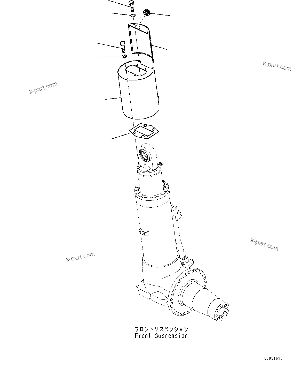 Komatsu parts book diagram for HD785-NI-7 S/N N10561-UP: FRONT AXLE (SUSPENSION, HYDRONEUMATIC, VHMS, PAYLOAD METER) (SUSPENSION COVER, L.H.)