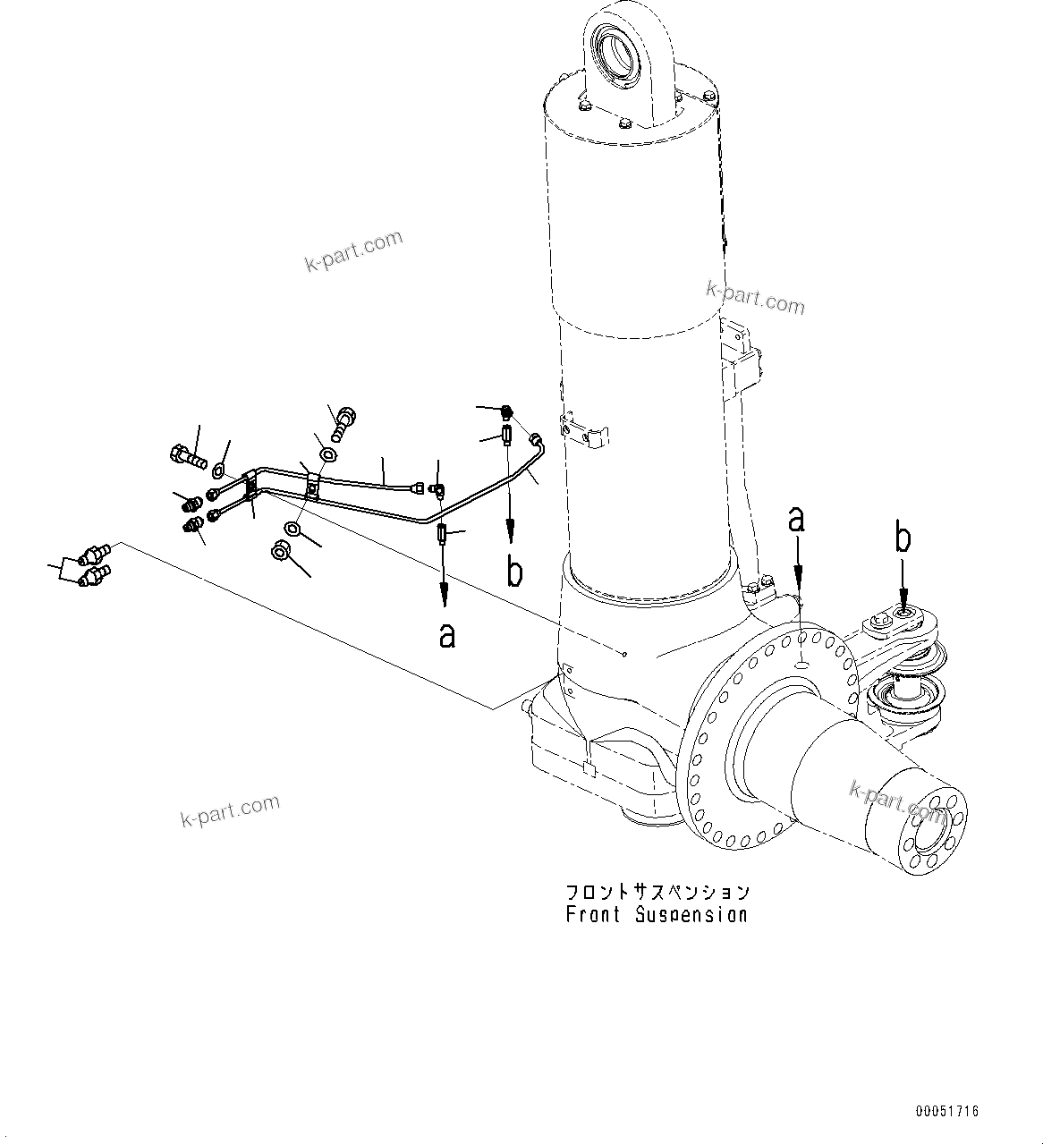 Komatsu parts book diagram for HD785-NI-7 S/N N10561-UP: FRONT AXLE (SUSPENSION, HYDRONEUMATIC, VHMS, PAYLOAD METER) (LUBRICATION) (2/2)
