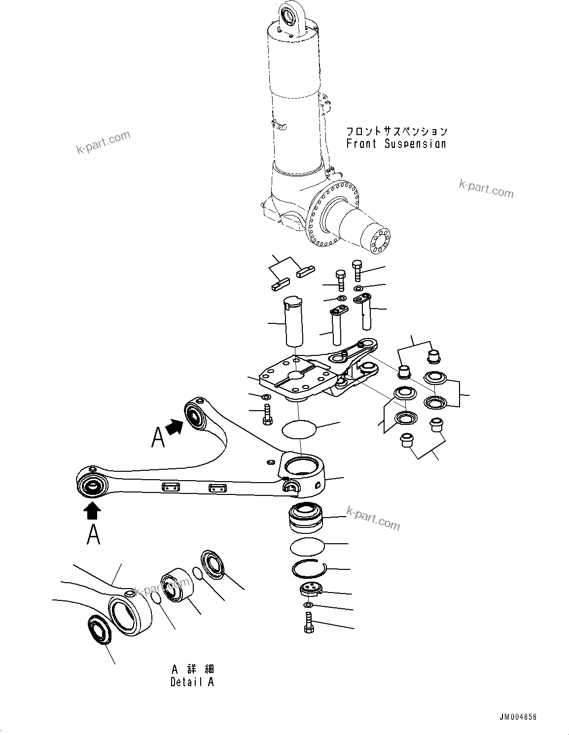 Komatsu parts book diagram for HD785-NI-7 S/N N10561-UP: FRONT AXLE (SUSPENSION, HYDRONEUMATIC, VHMS, PAYLOAD METER) (LEVER, L.H.) (2/2)
