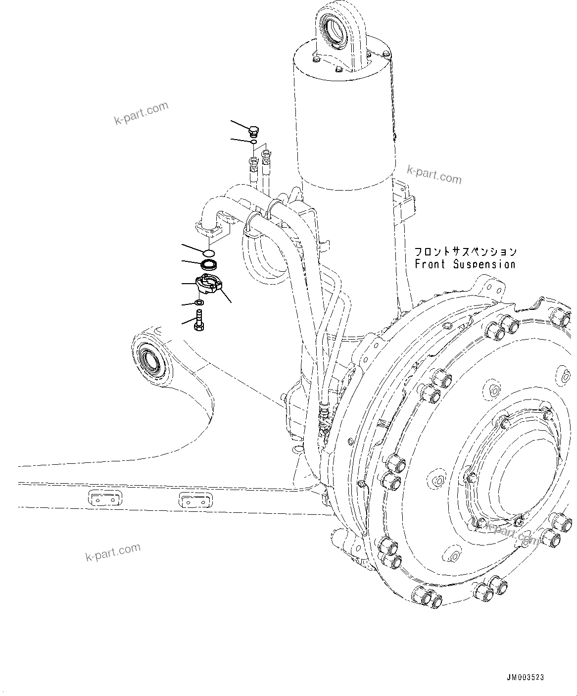 Komatsu parts book diagram for HD785-NI-7 S/N N10561-UP: FRONT AXLE (SUSPENSION, HYDRONEUMATIC, VHMS, PAYLOAD METER, AUTO-GREASING SYSTEM) (TRANSPORT L.H.)
