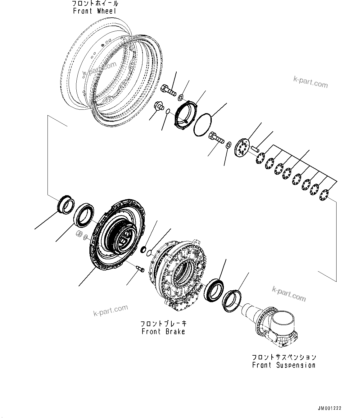 Komatsu parts book diagram for HD785-NI-7 S/N N10561-UP: FRONT AXLE (SUSPENSION, HYDRONEUMATIC, VHMS, PAYLOAD METER, AUTO-GREASING SYSTEM) (HUB, R.H.)