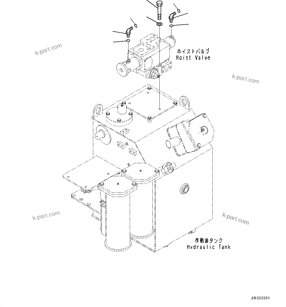 Komatsu parts book diagram for HD785-NI-7 S/N N10561-UP: HYDRAULIC TANK (OIL FILLER CAP LOCK AND COVER LOCK) (HOIST VALVE MOUNTING)