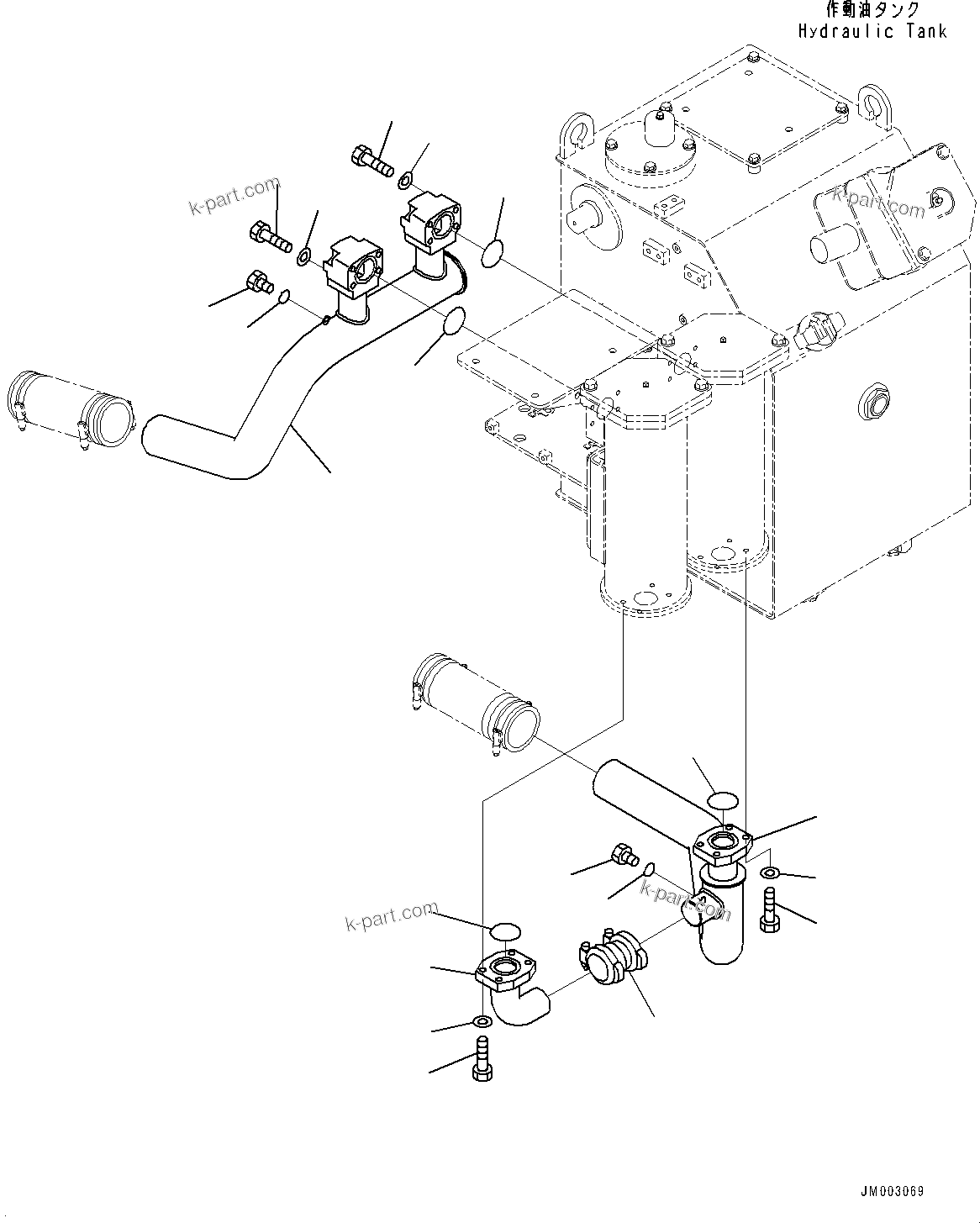 Komatsu parts book diagram for HD785-NI-7 S/N N10561-UP: HYDRAULIC TANK (OIL QUICK CHARGE, OIL FILLER CAP LOCK AND COVER LOCK) (COOLANT PIPING) (1/2) (#N10561 - N10603)