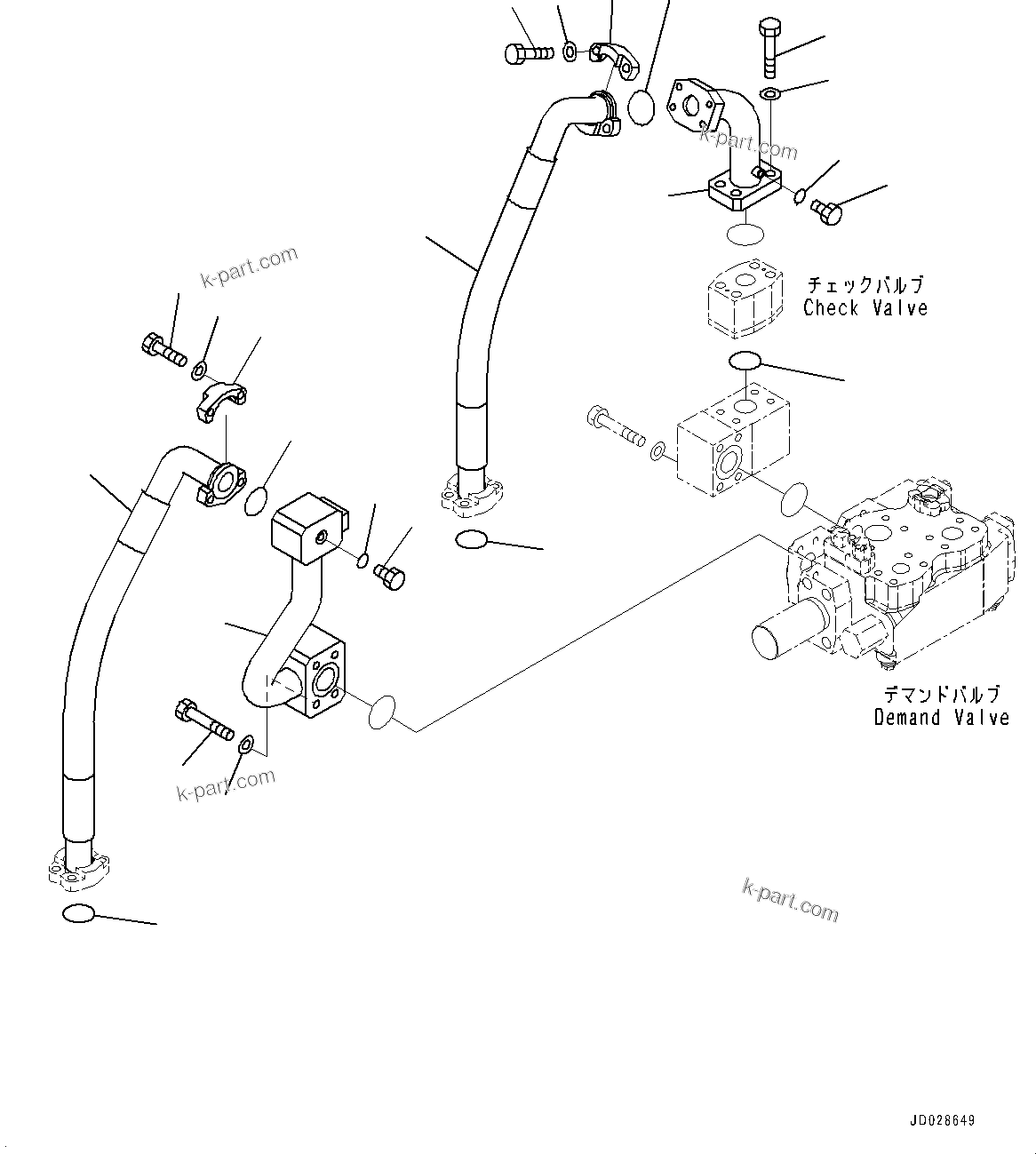 Komatsu parts book diagram for HD785-NI-7 S/N N10561-UP: HYDRAULIC TANK (OIL FILLER CAP LOCK AND COVER LOCK) (DEMAND VALVE TO FILTER PIPING)
