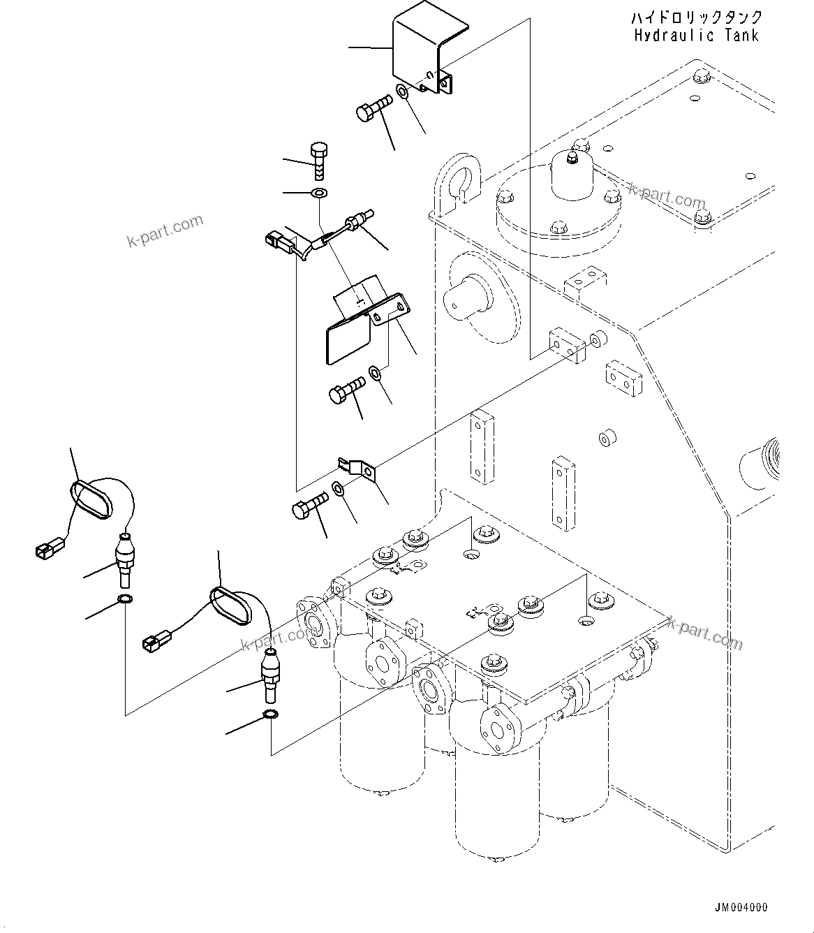 Komatsu parts book diagram for HD785-NI-7 S/N N10561-UP: HYDRAULIC TANK (OIL FILLER CAP LOCK AND COVER LOCK) (SENSOR) (1/2) (#N10561 - N10628)