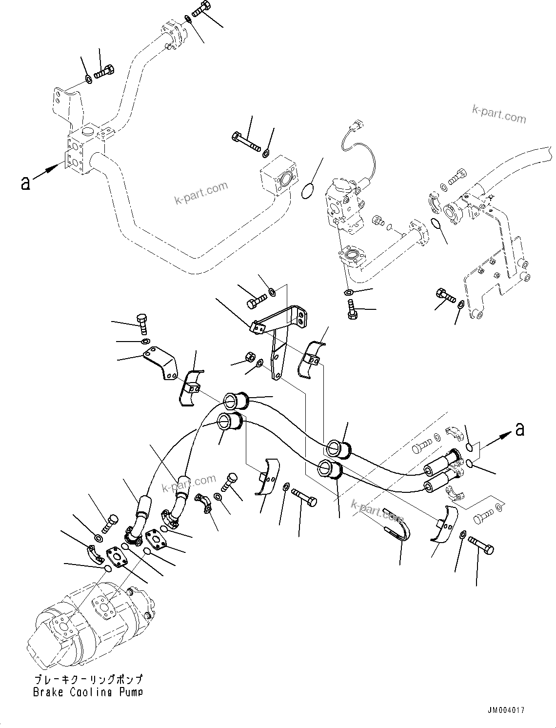 Komatsu parts book diagram for HD785-NI-7 S/N N10561-UP: BRAKE OIL COOLING HYDRAULIC PIPING (WITHOUT OIL QUICK CHARGE, ENGINE PRE-LUBRICATION SYSTEM) (BRAKE COOLING PUMP TO REAR BRAKE)