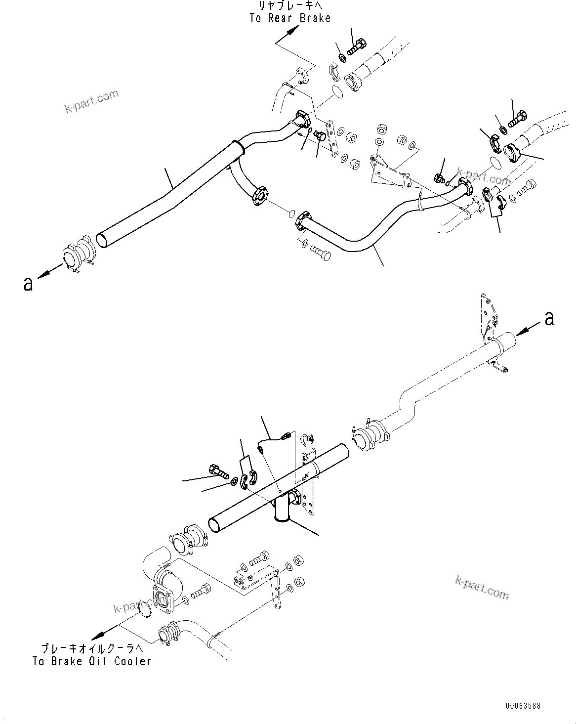 Komatsu parts book diagram for HD785-NI-7 S/N N10561-UP: BRAKE OIL COOLING HYDRAULIC PIPING (WITHOUT OIL QUICK CHARGE, ENGINE PRE-LUBRICATION SYSTEM) (BRAKE OIL COOLER TO REAR BRAKE) (1