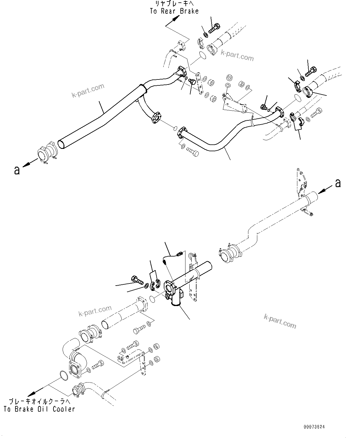 Komatsu parts book diagram for HD785-NI-7 S/N N10561-UP: BRAKE OIL COOLING HYDRAULIC PIPING (ENGINE PRE-LUBRICATION SYSTEM, OIL QUICK CHARGE) (BRAKE OIL COOLER TO REAR BRAKE) (1/2)