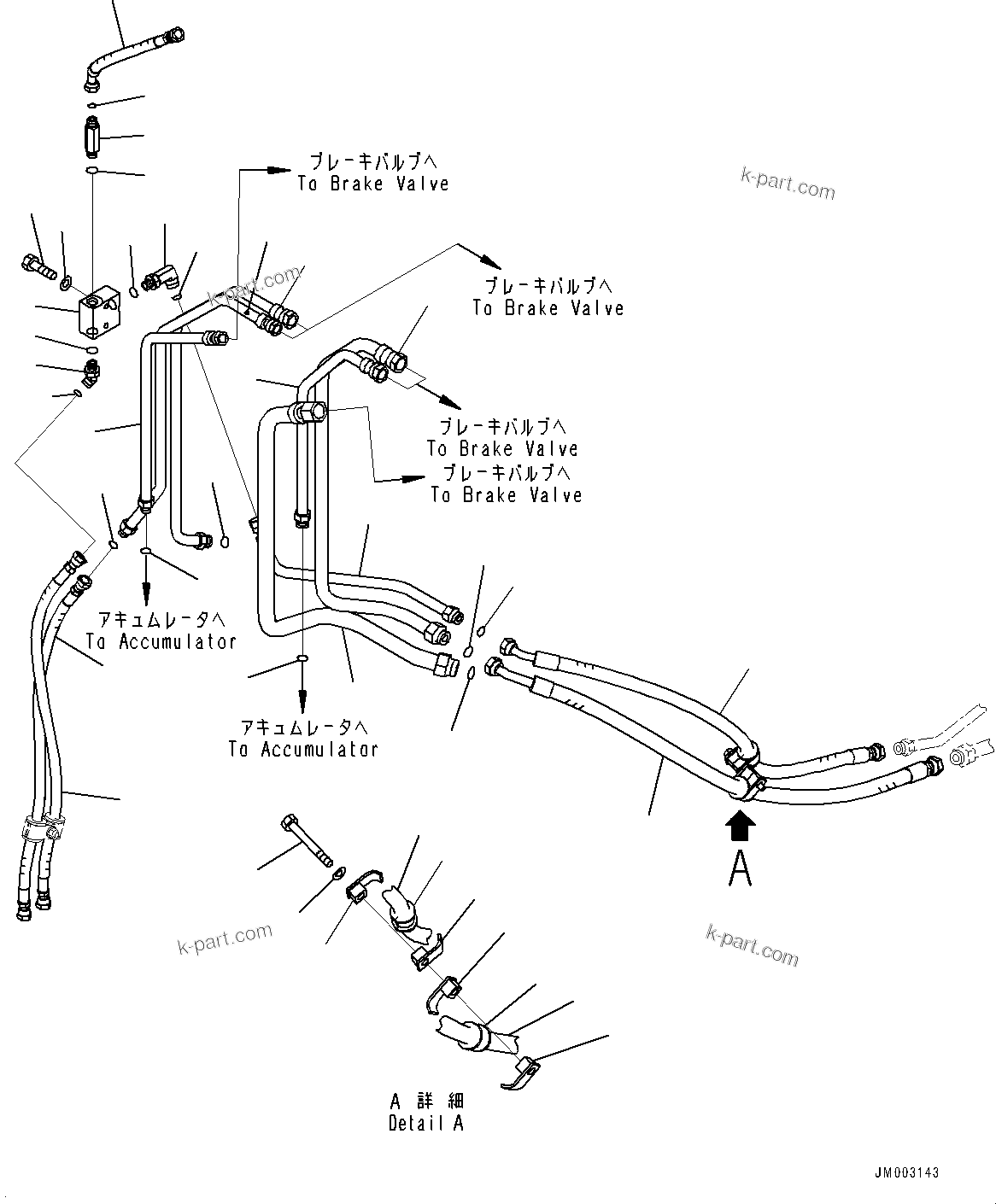 Komatsu parts book diagram for HD785-NI-7 S/N N10561-UP: BRAKE PIPING (AUTO SPIN REGULATOR (ASR), AUTO-GREASING SYSTEM) (FRAME R.H.) (1/3)