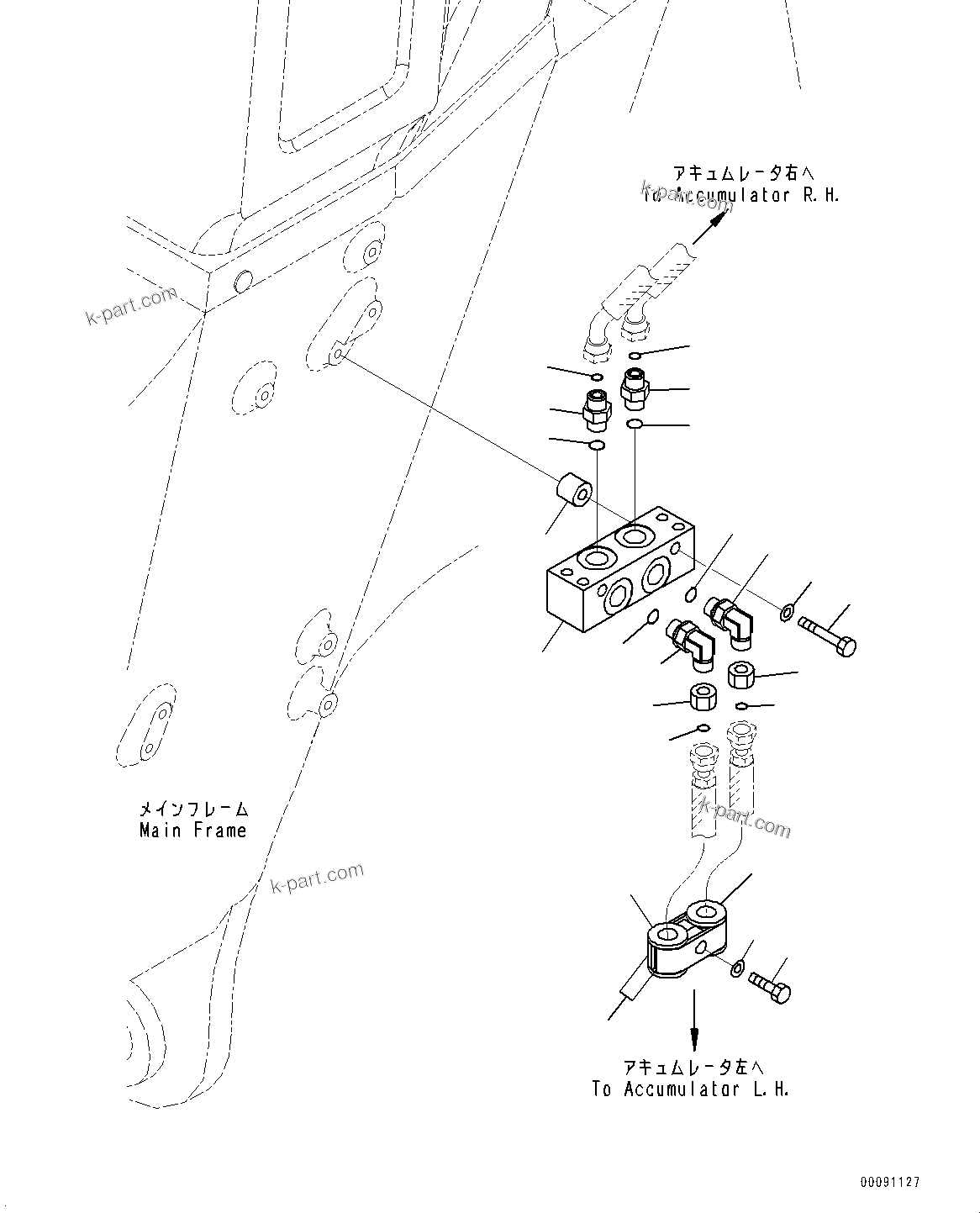 Komatsu parts book diagram for HD785-NI-7 S/N N10561-UP: BRAKE PIPING (AUTO SPIN REGULATOR (ASR), AUTO-GREASING SYSTEM) (FRONT BRAKE PIPING L.H.)