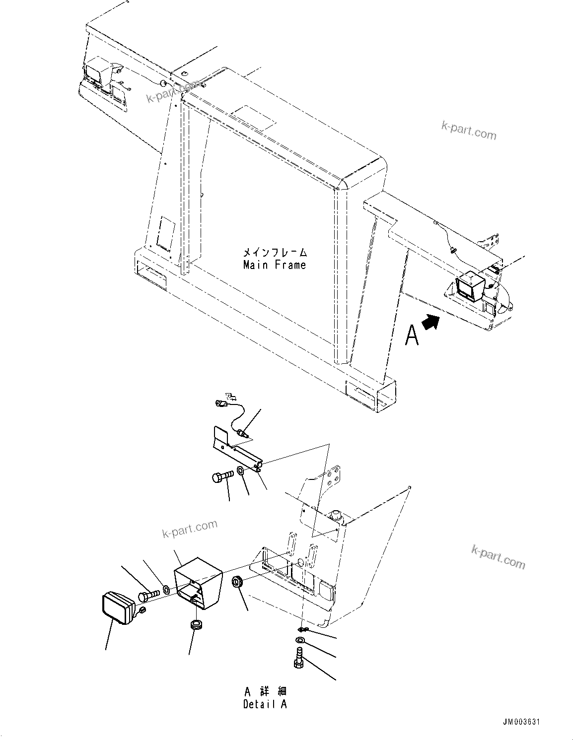 Komatsu parts book diagram for HD785-NI-7 S/N N10561-UP: FRONT SUPPORT (WITH AMBER COLOR WARNING BEACON, HID HEADLAMP (LO/HI)) (VHMS SENSOR AND FOG LAMP)