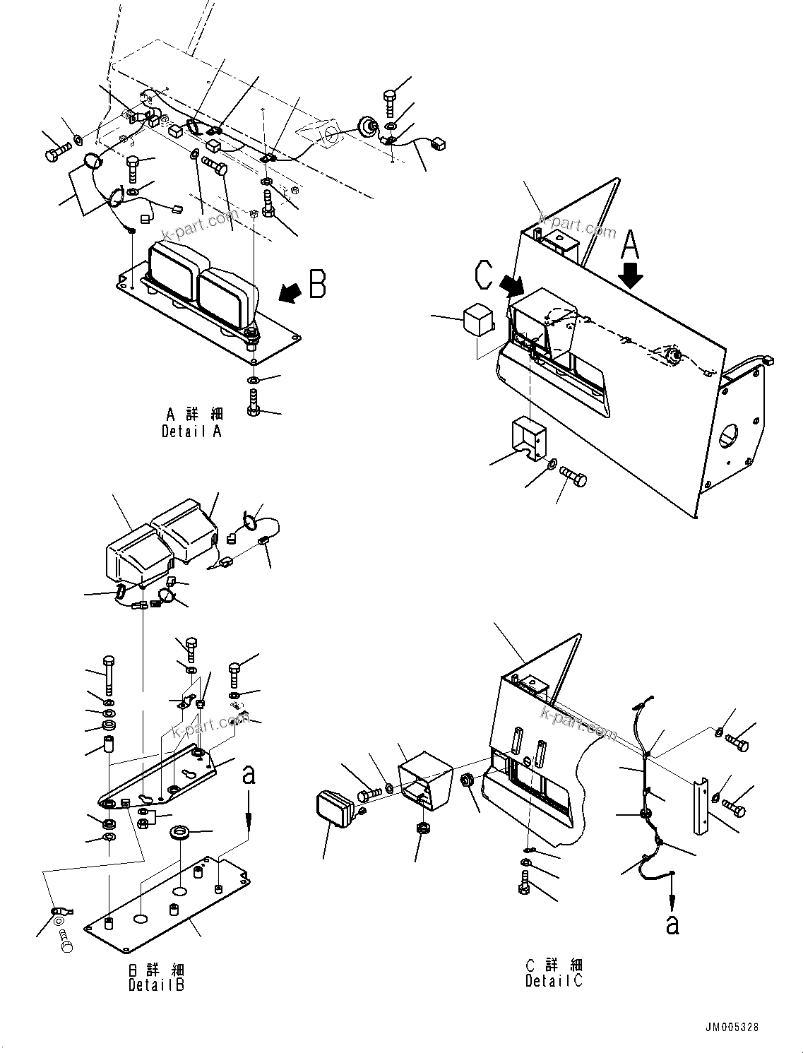 Komatsu parts book diagram for HD785-NI-7 S/N N10561-UP: FRONT SUPPORT (WITH AMBER COLOR WARNING BEACON, HID HEADLAMP (LO/HI)) (R.H.)