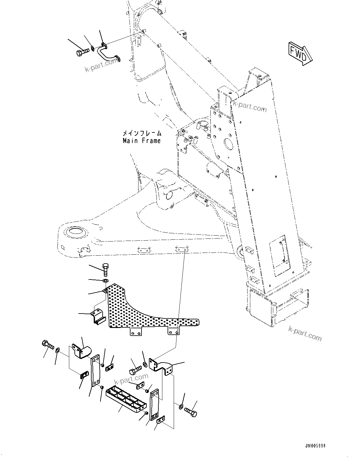 Komatsu parts book diagram for HD785-NI-7 S/N N10561-UP: FRONT SUPPORT (LED HEADLAMP, LADDER, INCLINED TYPE) (STEP) (2/2)