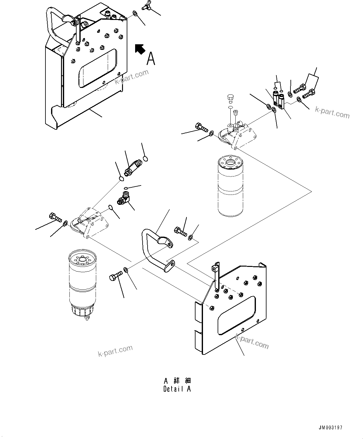 Komatsu parts book diagram for HD785-NI-7 S/N N10561-UP: ENGINE FILTER AND RELATED PARTS (EXTRA BAD FUEL AND POOR FUEL SPECIFICATION, WATER+DUST, ADDITIONAL FILTER) (R.H.)