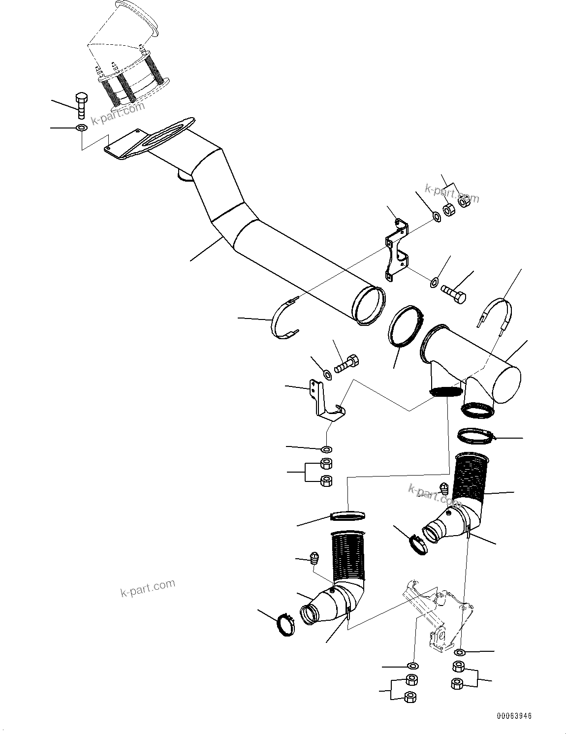 Komatsu parts book diagram for HD785-NI-7 S/N N10561-UP: EXHAUST PIPING (BODY HEATING) (1/2) (#N10561 - N10690)