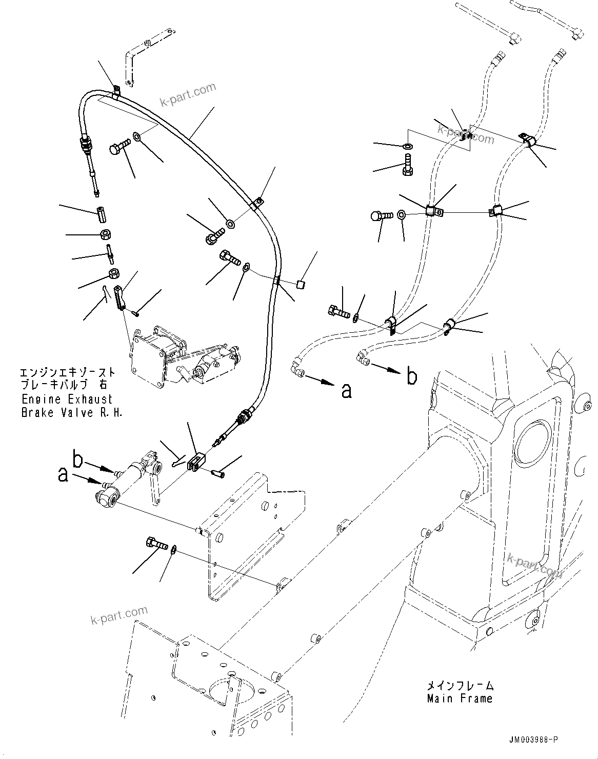 Komatsu parts book diagram for HD785-NI-7 S/N N10561-UP: EXHAUST BRAKE (SUSPENSION, HYDRONEUMATIC) (RELATED PARTS) (2/4)