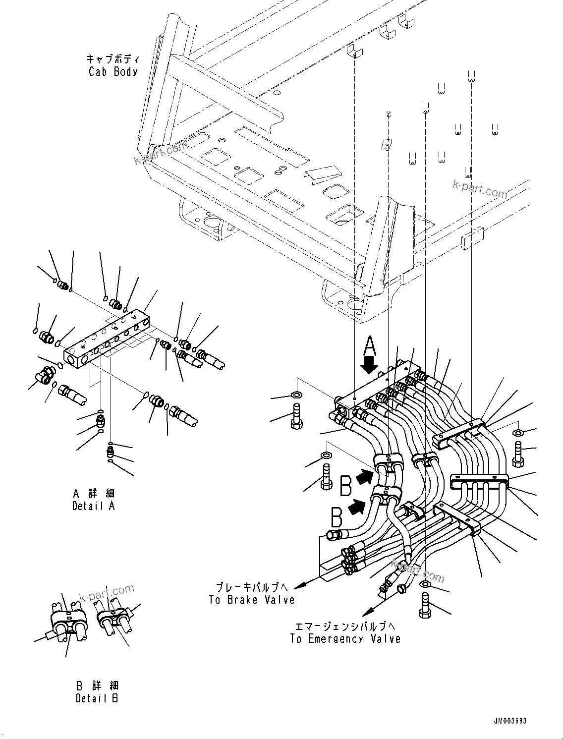 Komatsu parts book diagram for HD785-NI-7 S/N N10561-UP: CAB AND CAB FLOOR GROUP, BRAKE HOSE
