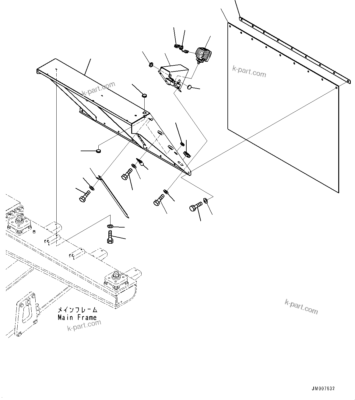 Komatsu parts book diagram for HD785-NI-7 S/N N10561-UP: FENDER (WITH LED SIDE WORKING LAMP) (L.H.)