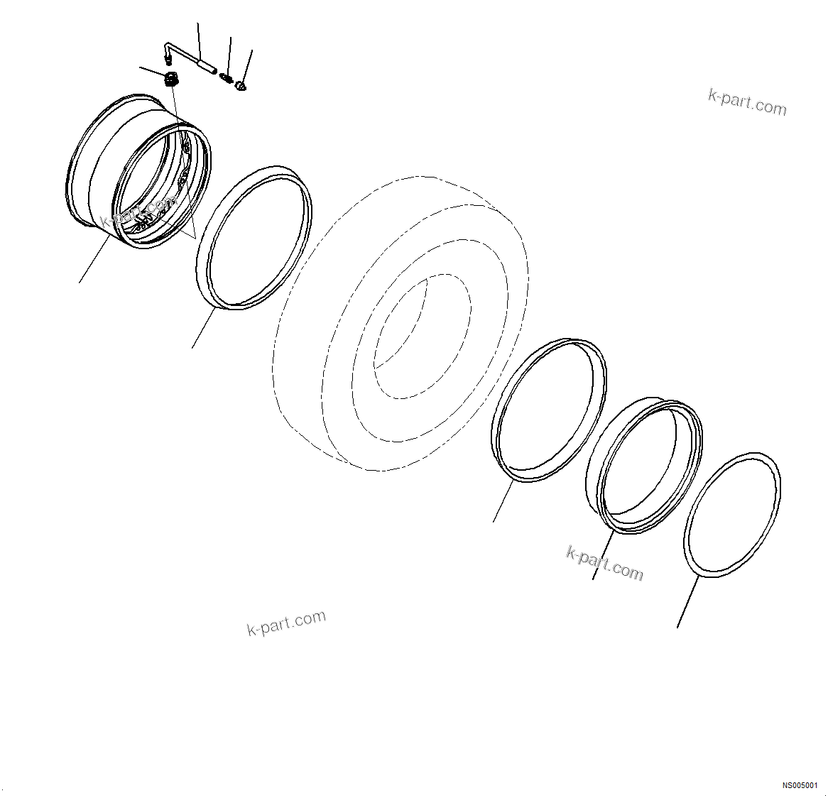 Komatsu parts book diagram for HD785-NI-7 S/N N10561-UP: RIM (FRONT WHEEL)