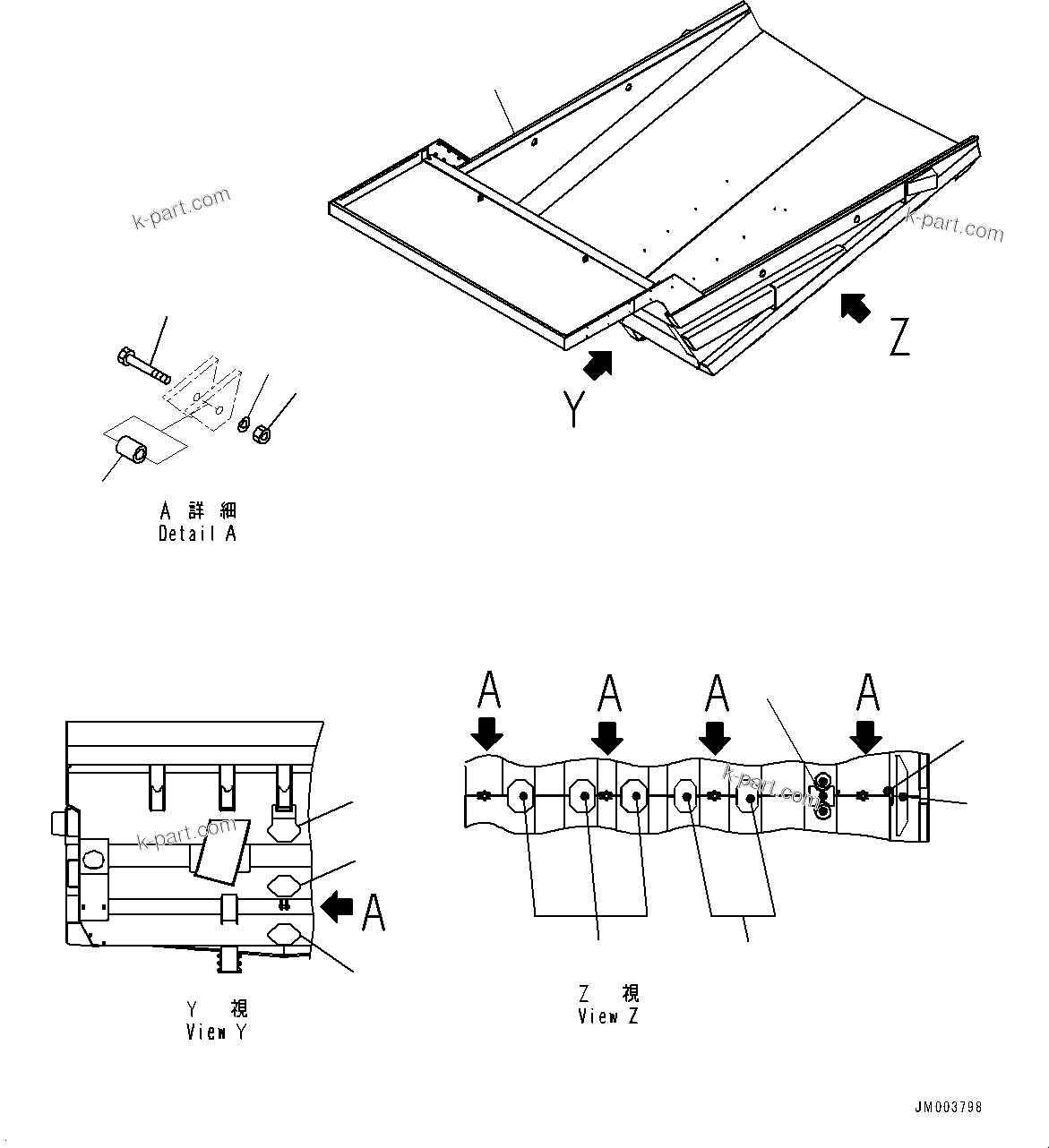 Komatsu parts book diagram for HD785-NI-7 S/N N10561-UP: BODY (WITHOUT AUTO-GREASING SYSTEM, PLATFORM GUARD)