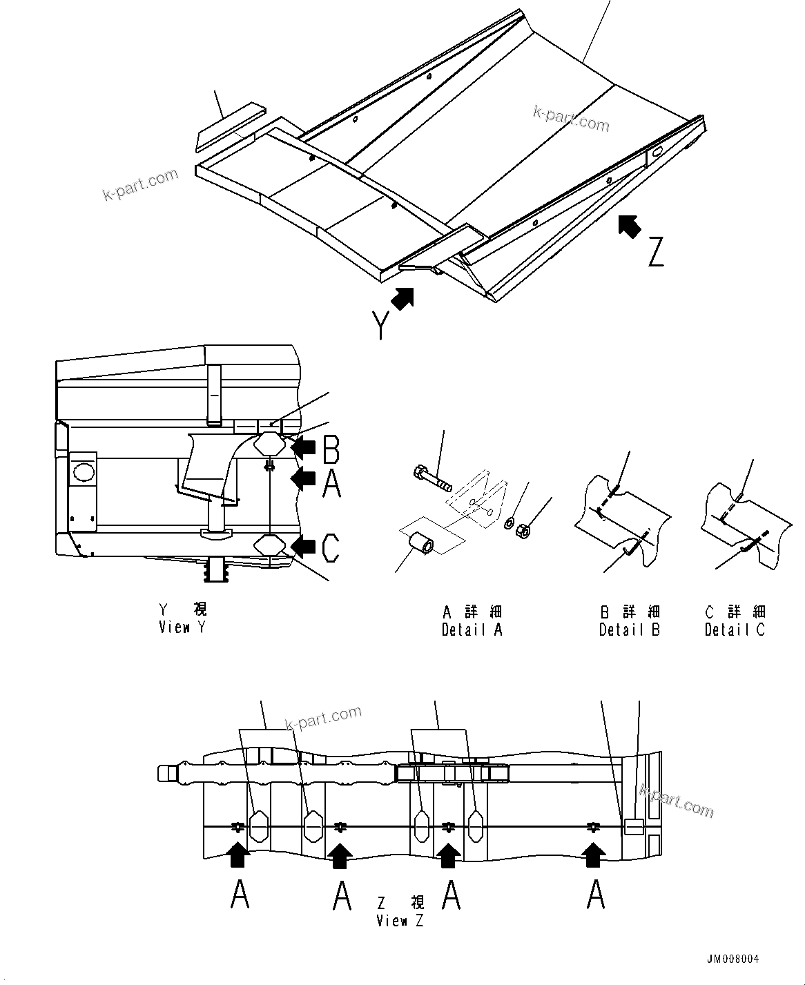 Komatsu parts book diagram for HD785-NI-7 S/N N10561-UP: BODY (WITH PLATFORM GUARD)