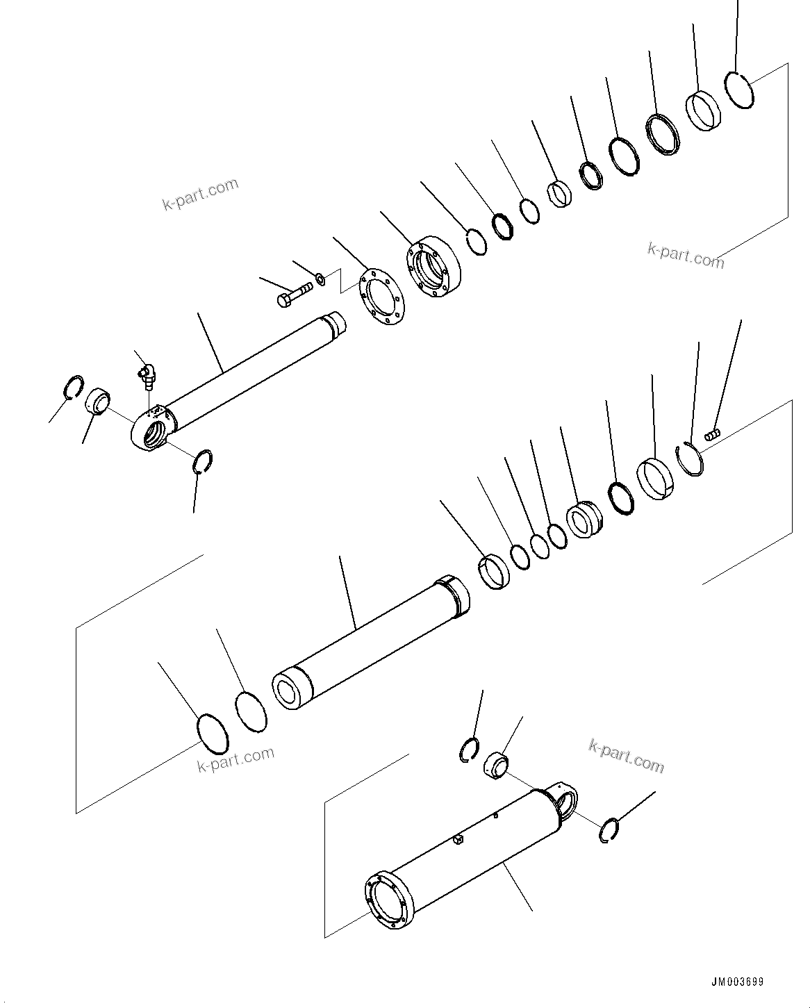 Komatsu parts book diagram for HD785-NI-7 S/N N10561-UP: BODY HOIST CYLINDER (R.H.) (1/2) (#N10561 - N10842)