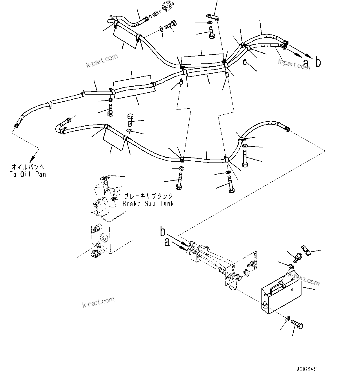 Komatsu parts book diagram for HD785-NI-7 S/N N10561-UP: OIL QUICK CHARGE UNIT (WITHOUT FUEL QUICK COUPLING, FOR LEFT REFUELING) (QUICK CHARGE PIPING)