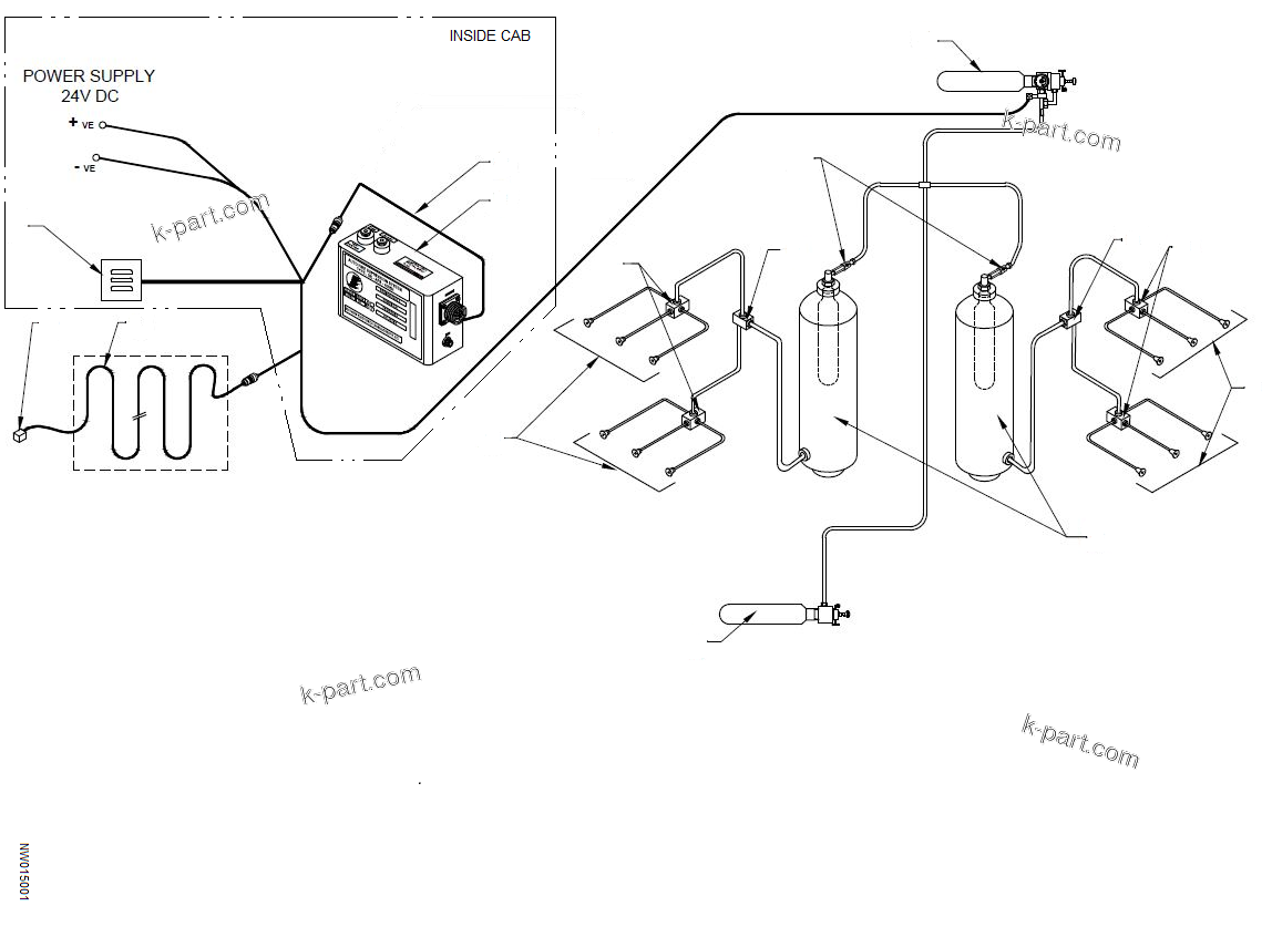 Komatsu parts book diagram for HD785-NI-7 S/N N10561-UP: FIRE EXTINGUISHER (A.FIRE SUP SYS, S/E + OVER RIDE SWITCH)