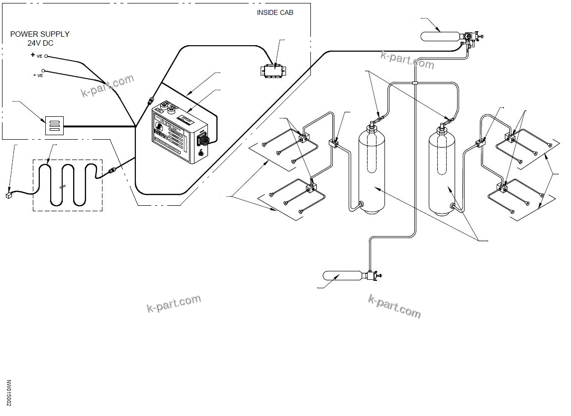 Komatsu parts book diagram for HD785-NI-7 S/N N10561-UP: FIRE EXTINGUISHER (A.FIRE SUP SYS, S/E + OVER RIDE SWITCH)