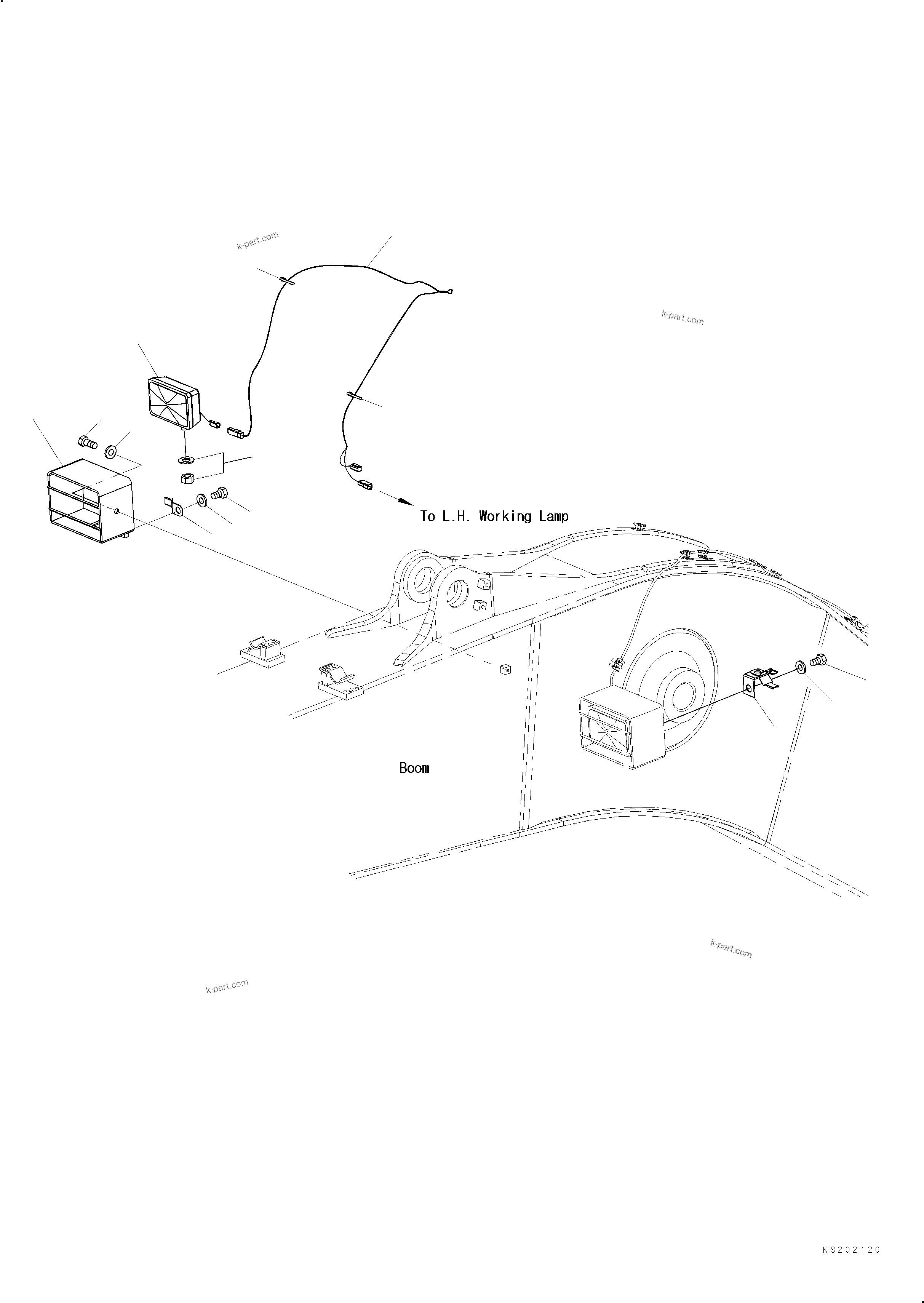 Komatsu parts book diagram for PC240NLC-11 S/N K70001-UP: ADDITIONAL WORKING LAMP, FRONT, BOOM R.H. (FOR LC DEMO)