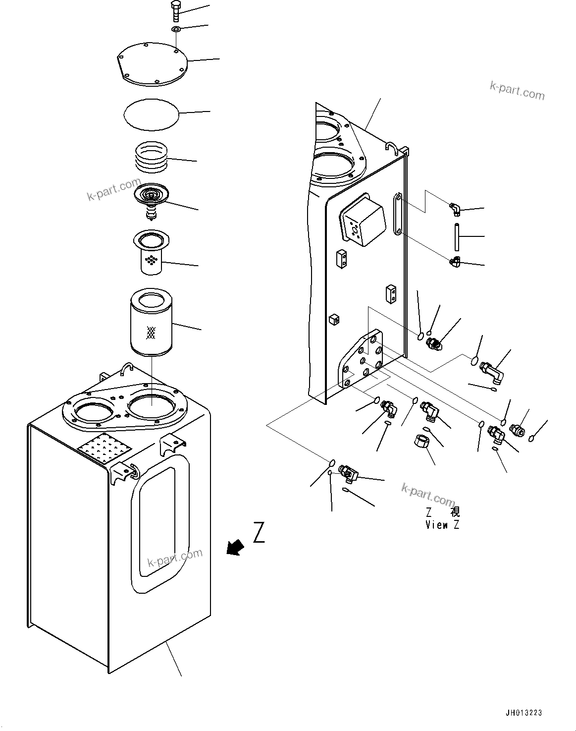 Komatsu parts book diagram for PC240NLC-11 S/N K70001-UP: HYDRAULIC TANK, (1/2)