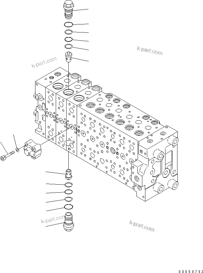 Komatsu parts book diagram for PC240NLC-11 S/N K70001-UP: CONTROL VALVE ADDITIONAL PARTS, FOR 2-PIECE BOOM, 2-ADDITIONAL ACTUATOR PIPING, TOOL CONTROL, 9-SPOOL (4/5) (#K70363-)